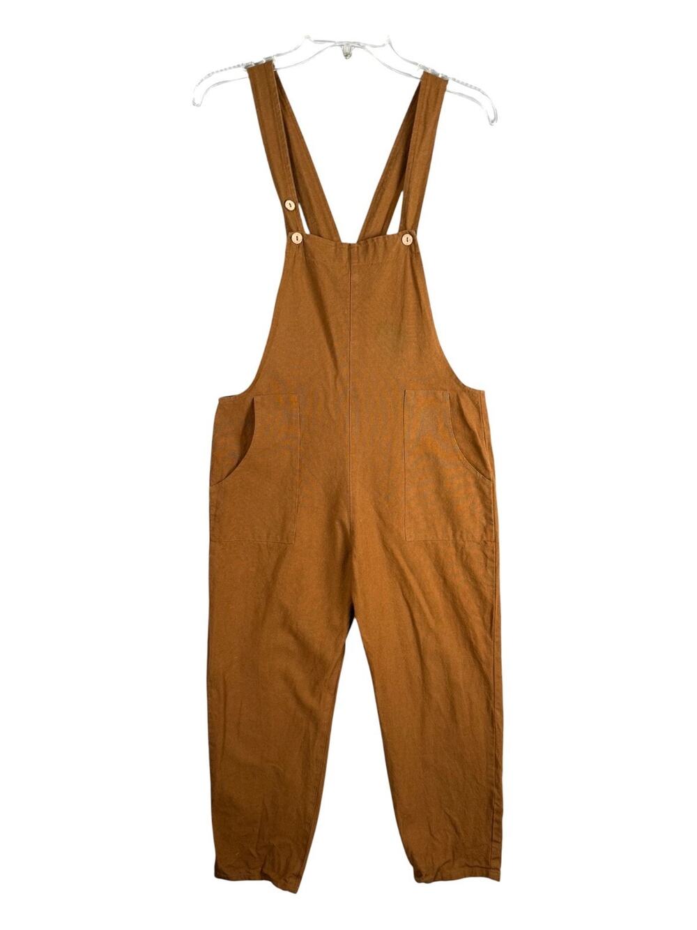 Little Cottonwood Women's XS Linen Cotton Cropped Bib Overalls Brown Jumpsuit